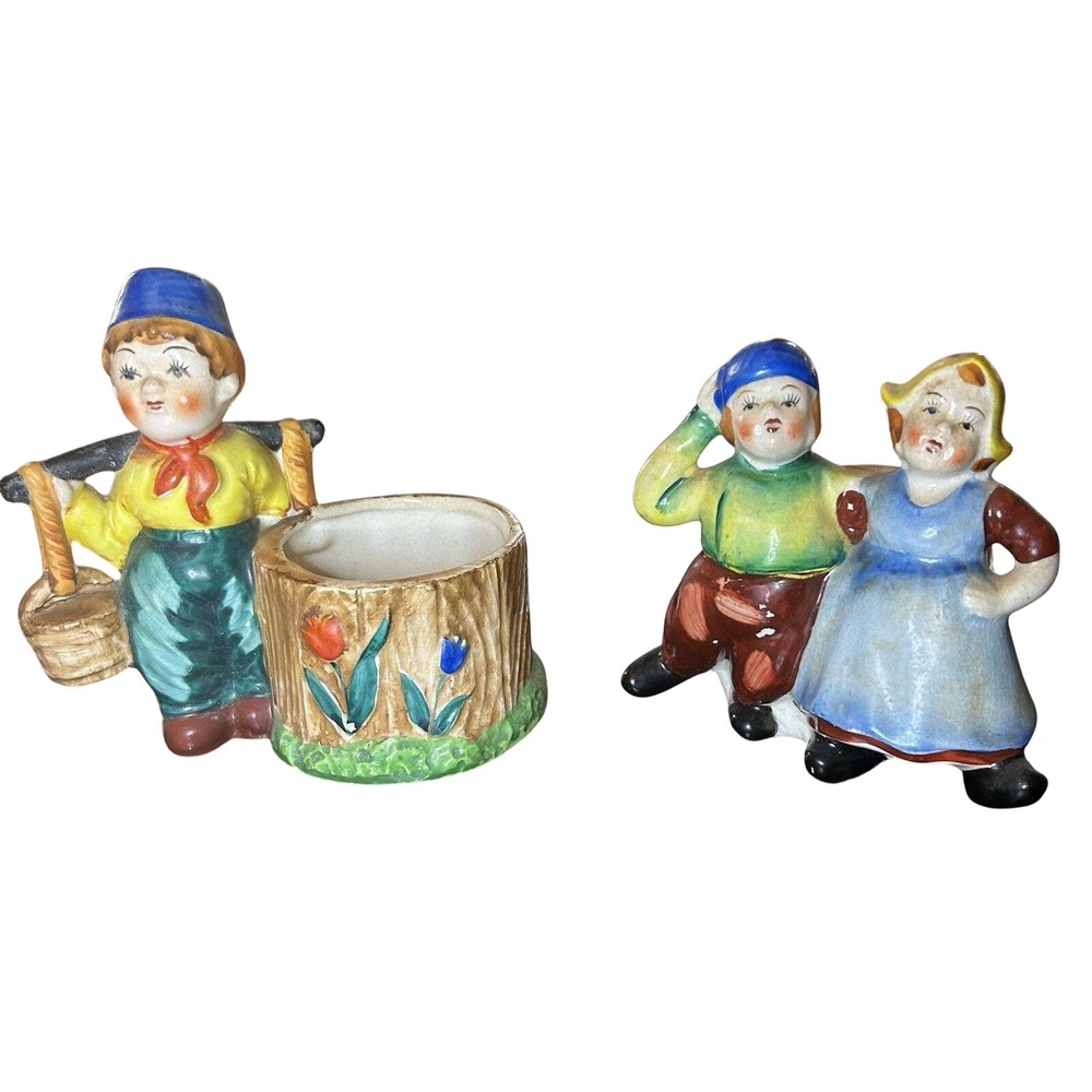 Vintage Dutch Boy & Girl Tulips figurines Toothpick Holder Torii‎ Made In Japan